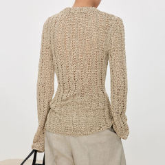 customized Beige Handcrafted Crochet Knit Cardigan – Lightweight V-Neck Button-Up Bohemian Sweater