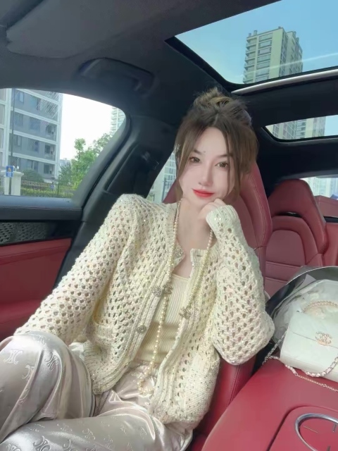 Made-to-order Luxury Handcrafted Open Knit Cardigan Set with Camisole – Elegant Pearl Detail Women’s Sweater Outfit