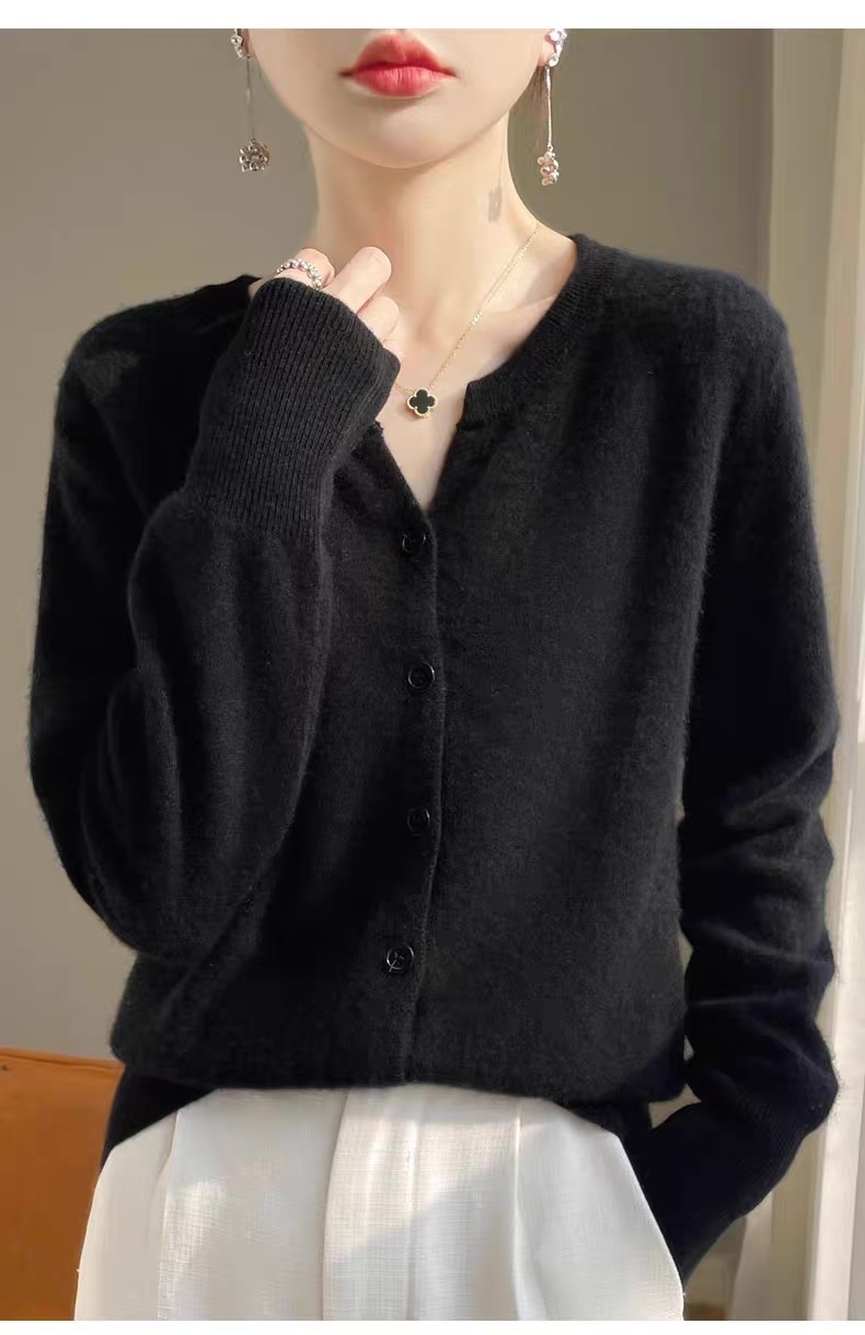 Factory Direct Classic Black Soft Knit Cardigan for Women – Minimalist Button-Up Lightweight Sweater