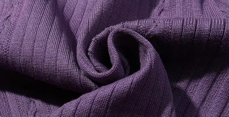 customized Slim Fit Ribbed Knit Cardigan in Purple – Lightweight Soft Stretch Button-Up Sweater for Women