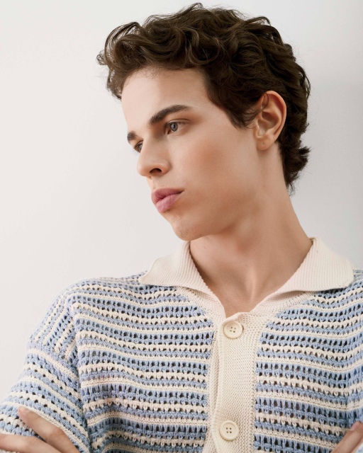 Personalized  Men’s Lightweight Striped Knit Button-Up Cardigan Shirt – Short Sleeve Summer Knitwear