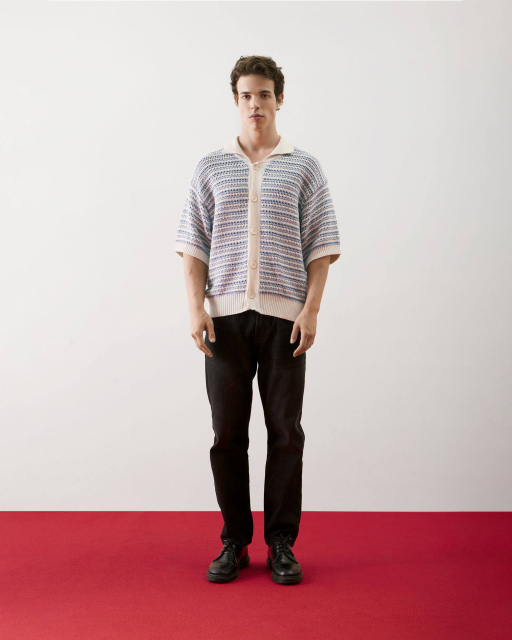 Personalized  Men’s Lightweight Striped Knit Button-Up Cardigan Shirt – Short Sleeve Summer Knitwear