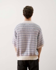 Personalized  Men’s Lightweight Striped Knit Button-Up Cardigan Shirt – Short Sleeve Summer Knitwear