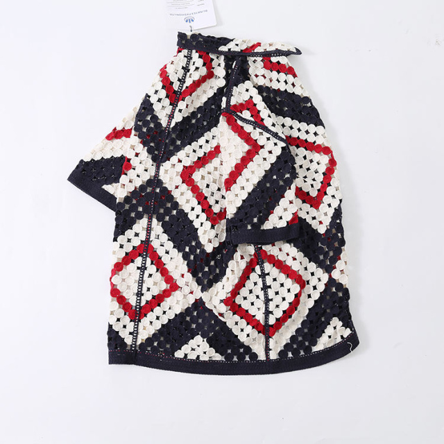 Wholesale Men’s Geometric Crochet Knit Button-Up Shirt – Short Sleeve Vintage Style Open Knit Top