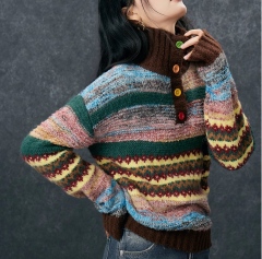 Factory Direct Women’s Multicolor Fair Isle Knit Sweater with Button Neck