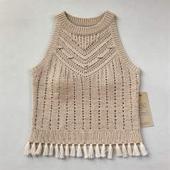 Made-to-order Women’s Sleeveless Knit Tassel Hem Tank Top – Boho Ribbed Summer Crop Top