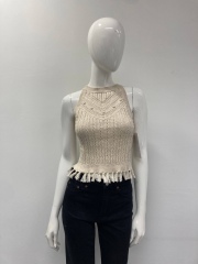 Made-to-order Women’s Sleeveless Knit Tassel Hem Tank Top – Boho Ribbed Summer Crop Top