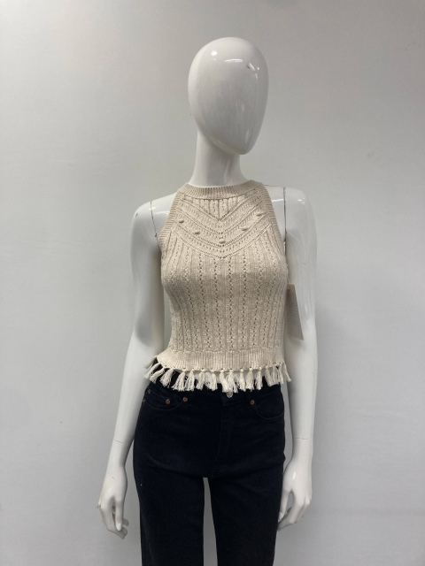 Made-to-order Women’s Sleeveless Knit Tassel Hem Tank Top – Boho Ribbed Summer Crop Top