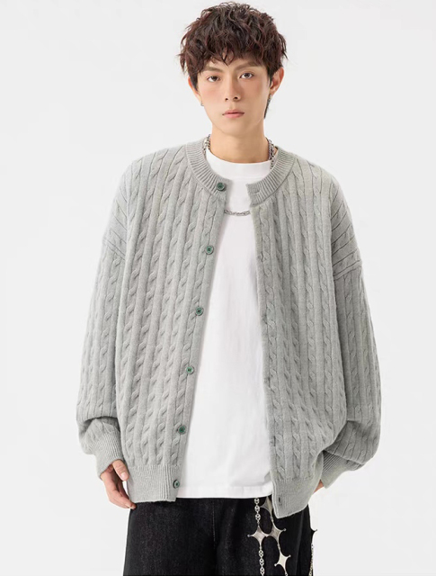 customized Men’s Cable Knit Button-Up Cardigan Sweater – Lightweight Casual Layer