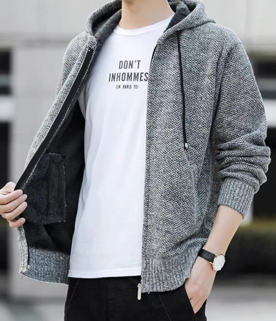 Made-to-order Men’s Textured Knit Zip-Up Hoodie Cardigan – Casual Lightweight Hooded Sweater Jacket