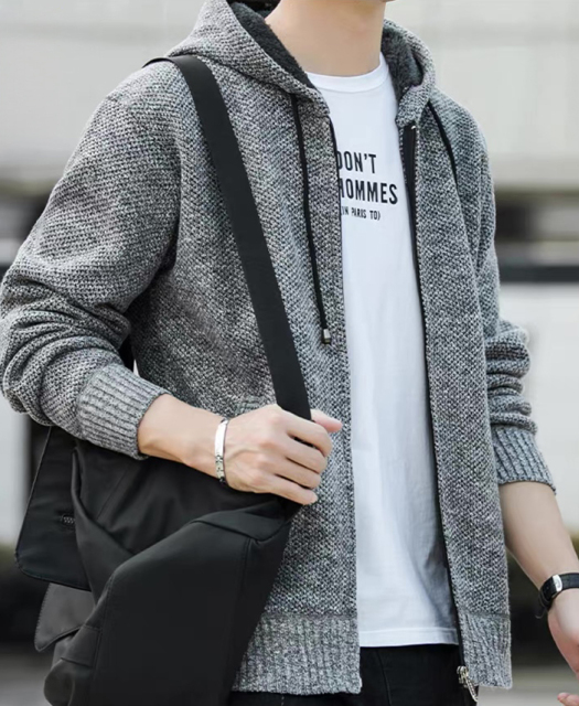 Made-to-order Men’s Textured Knit Zip-Up Hoodie Cardigan – Casual Lightweight Hooded Sweater Jacket