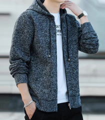 Made-to-order Men’s Textured Knit Zip-Up Hoodie Cardigan – Casual Lightweight Hooded Sweater Jacket