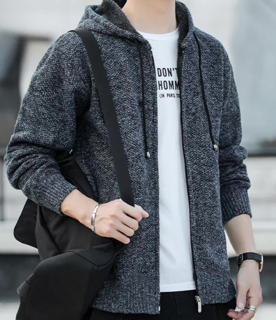 Made-to-order Men’s Textured Knit Zip-Up Hoodie Cardigan – Casual Lightweight Hooded Sweater Jacket