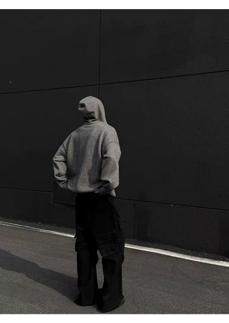 Personalized  Men’s Knit Pullover Hoodie with Button Placket – Oversized Casual Hooded Sweater