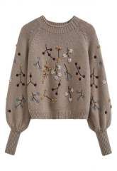 Wholesale Embroidered Floral Knit Sweater – Vintage Botanical Pullover for Women