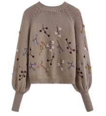 Wholesale Embroidered Floral Knit Sweater – Vintage Botanical Pullover for Women