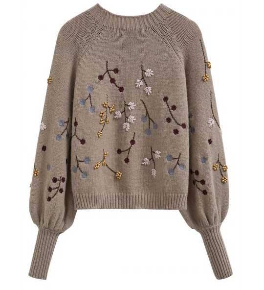 Wholesale Embroidered Floral Knit Sweater – Vintage Botanical Pullover for Women