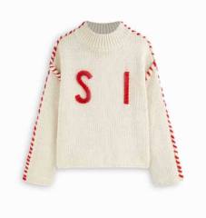 Factory Direct Letter Embroidered Contrast Stitch Knit Sweater – Casual Oversized Pullover for Women