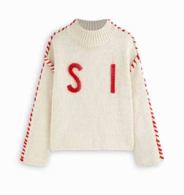 Factory Direct Letter Embroidered Contrast Stitch Knit Sweater – Casual Oversized Pullover for Women