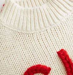 Factory Direct Letter Embroidered Contrast Stitch Knit Sweater – Casual Oversized Pullover for Women