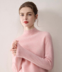 Made-to-order Women's Soft-Touch Mock Neck Knit Sweater - Light Gray