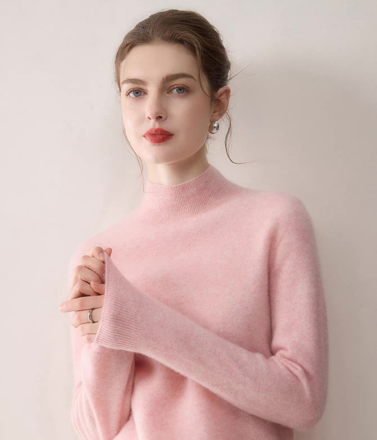 Made-to-order Women's Soft-Touch Mock Neck Knit Sweater - Light Gray