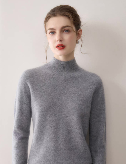 Made-to-order Women's Soft-Touch Mock Neck Knit Sweater - Light Gray