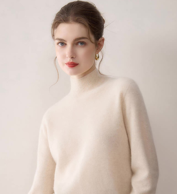 Made-to-order Women's Soft-Touch Mock Neck Knit Sweater - Light Gray