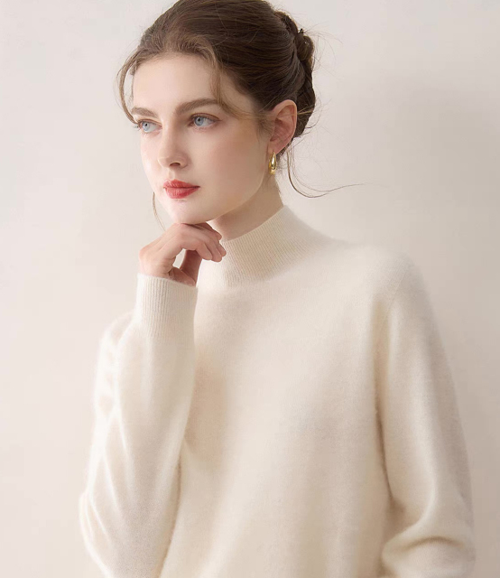 Made-to-order Women's Soft-Touch Mock Neck Knit Sweater - Light Gray