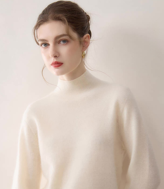 Made-to-order Women's Soft-Touch Mock Neck Knit Sweater - Light Gray