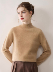 Made-to-order Women's Soft-Touch Mock Neck Knit Sweater - Light Gray