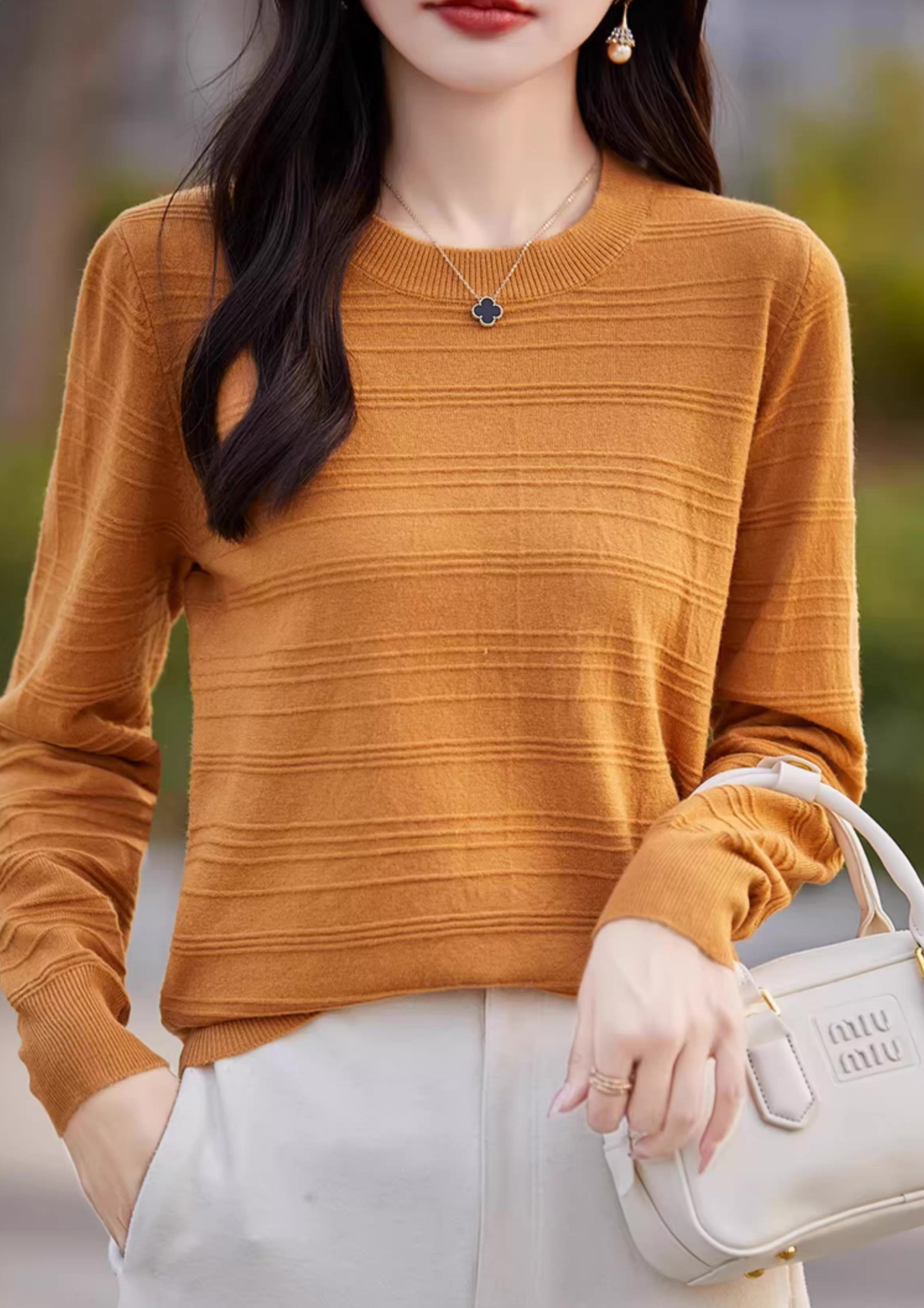 Personalized  Women's Lightweight Ribbed Knit Pullover Sweater - Soft White