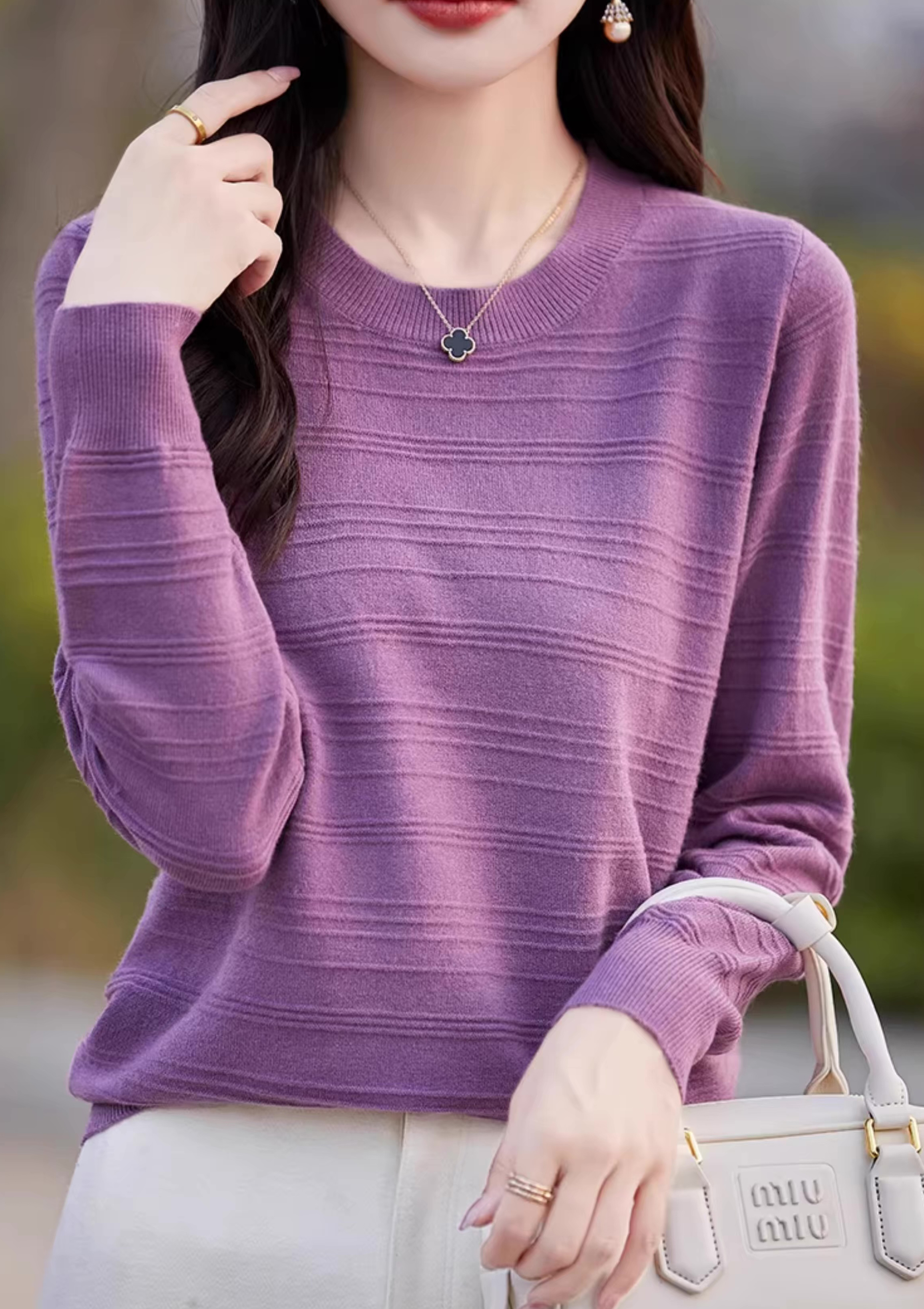 Personalized  Women's Lightweight Ribbed Knit Pullover Sweater - Soft White