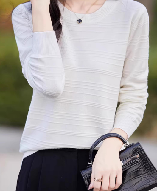 Personalized  Women's Lightweight Ribbed Knit Pullover Sweater - Soft White