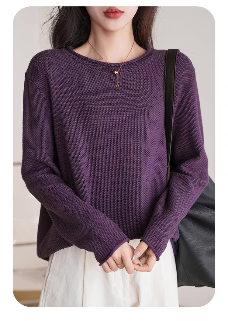 Wholesale Women's Black Textured Knit Crew Neck Sweater