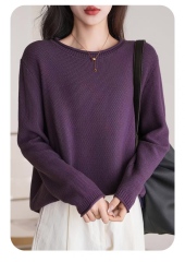 Wholesale Women's Black Textured Knit Crew Neck Sweater