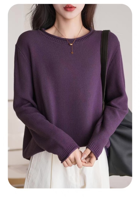 Wholesale Women's Black Textured Knit Crew Neck Sweater