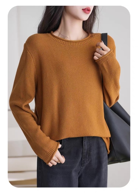 Wholesale Women's Black Textured Knit Crew Neck Sweater