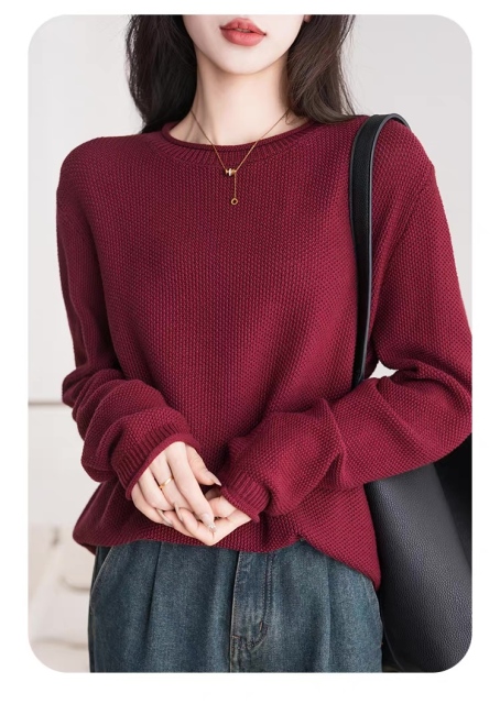 Wholesale Women's Black Textured Knit Crew Neck Sweater