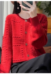 customized Women's Ivory Textured Button-Up Knit Cardigan Sweater