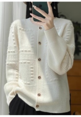 customized Women's Ivory Textured Button-Up Knit Cardigan Sweater