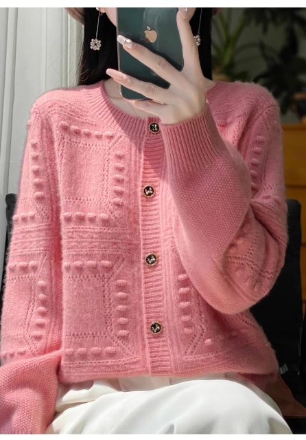 customized Women's Ivory Textured Button-Up Knit Cardigan Sweater