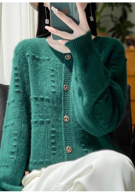 customized Women's Ivory Textured Button-Up Knit Cardigan Sweater