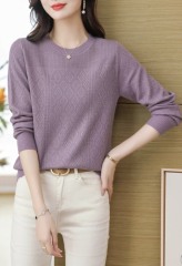 Factory Direct Women's Lavender Diamond Knit Sweater | Elegant Crew Neck Long Sleeve Pullover