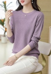 Factory Direct Women's Lavender Diamond Knit Sweater | Elegant Crew Neck Long Sleeve Pullover