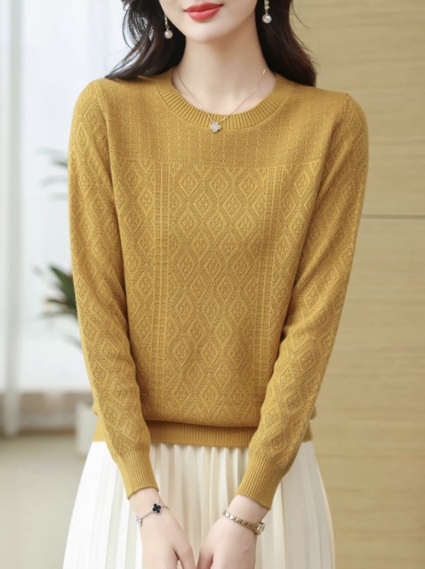 Factory Direct Women's Lavender Diamond Knit Sweater | Elegant Crew Neck Long Sleeve Pullover