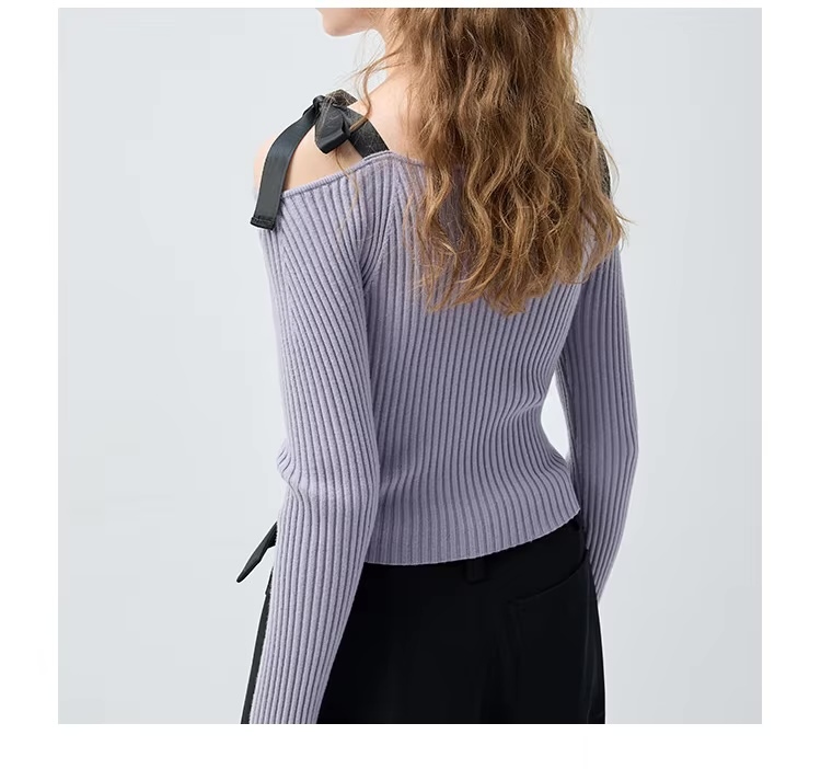 ODM OEM Women’s Ribbed Cold-Shoulder Knit Top with Strap Detail