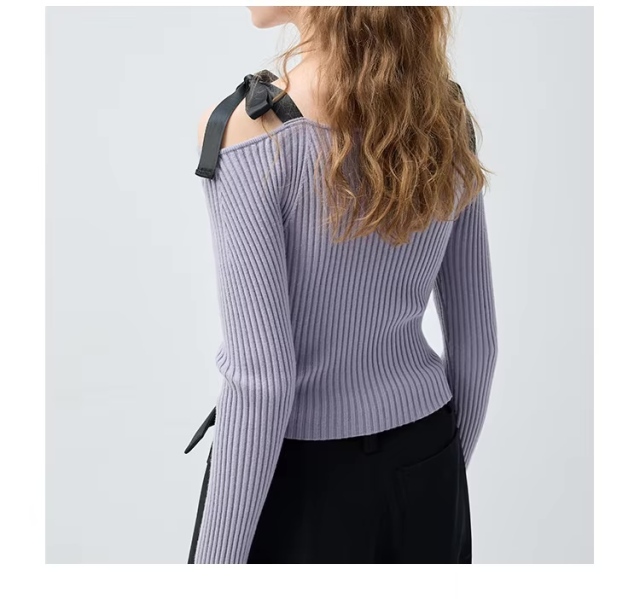 ODM OEM Women’s Ribbed Cold-Shoulder Knit Top with Strap Detail