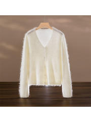 ODM OEM Women’s Soft Fuzzy V-Neck Cardigan – Lightweight Button-Up Knit Sweater