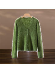 ODM OEM Women’s Soft Fuzzy V-Neck Cardigan – Lightweight Button-Up Knit Sweater